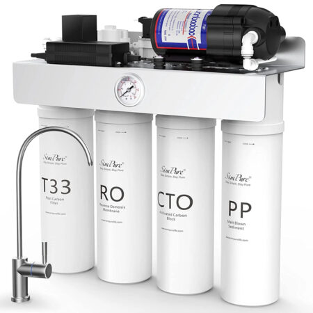 Sistema de ósmosis inversa sin tanque SimPure T1-400 UV, purificación de filtración en 8 etapas