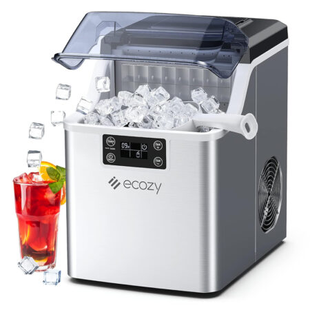 ecozy Máquina de hielo para encimera - 45 libras por día - 24 cubos listos en 13 minutos